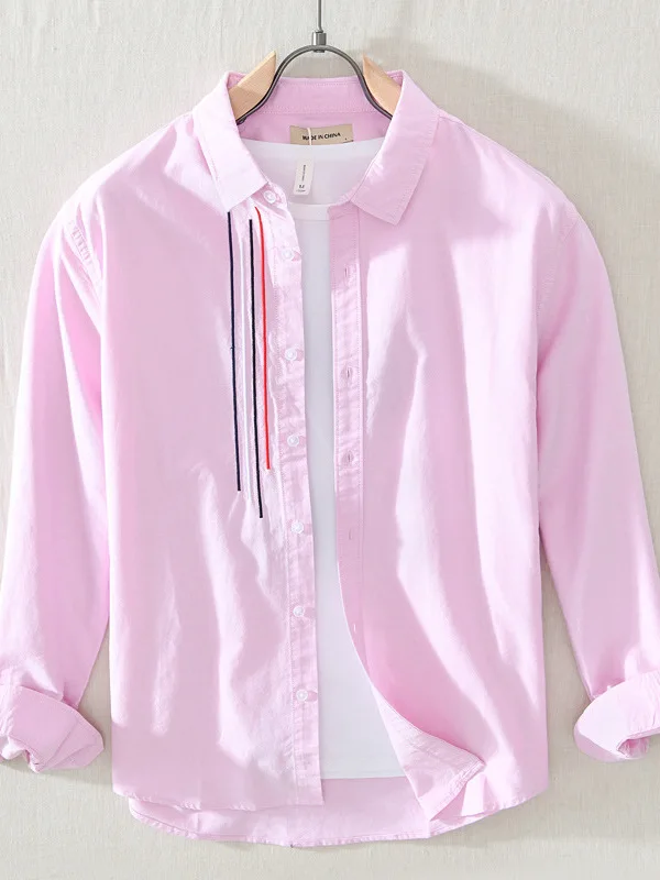 

Pink Long Sve Cotton irt Men's Faionable Hong Kong Sle High End Feeling Pure Cotton Korean Version Trendy White irt