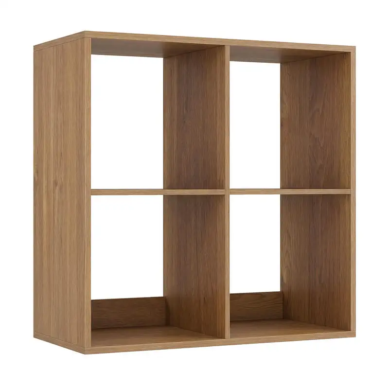 

4 Cube Bookshelf with Back Guardrail for Living Room Bedroom-Natural