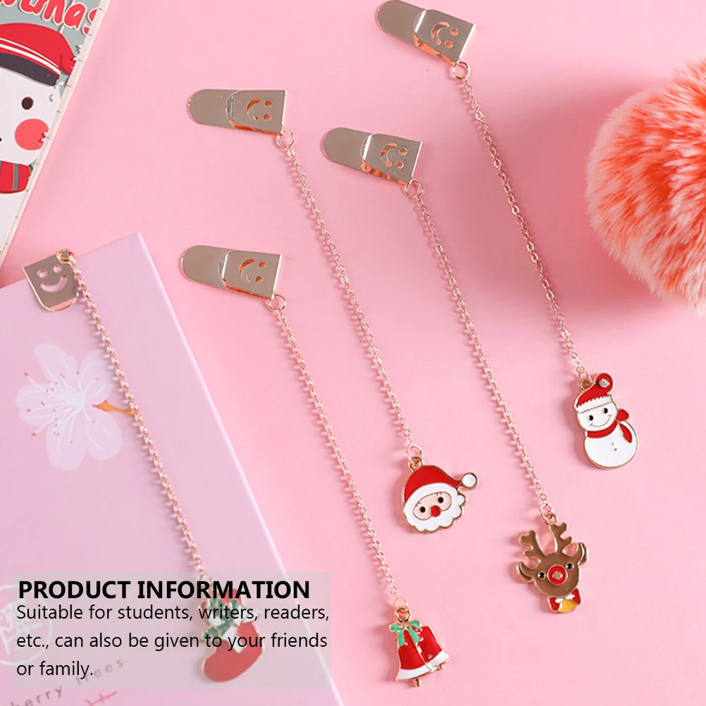 

NOLITOY 5pcs Christmas Bookmarks Metal Pendant Page Clips Winter Holiday Gift for Students Style Small Fresh