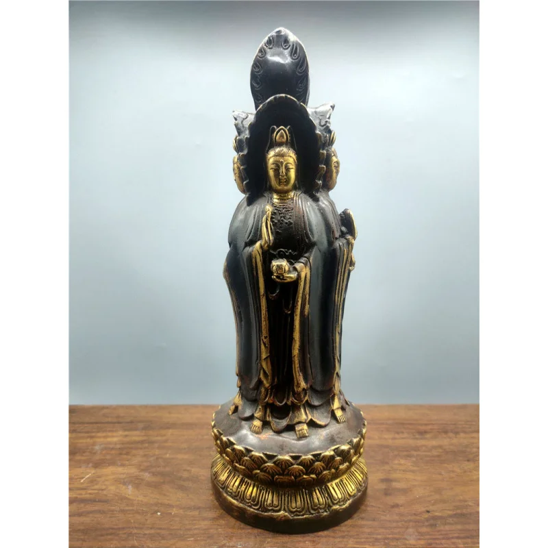 

Brass Antique Antique Miscellaneous Collection Crafts Four Sides Guanyin Ornaments Chinese Household Decorations Ornaments
