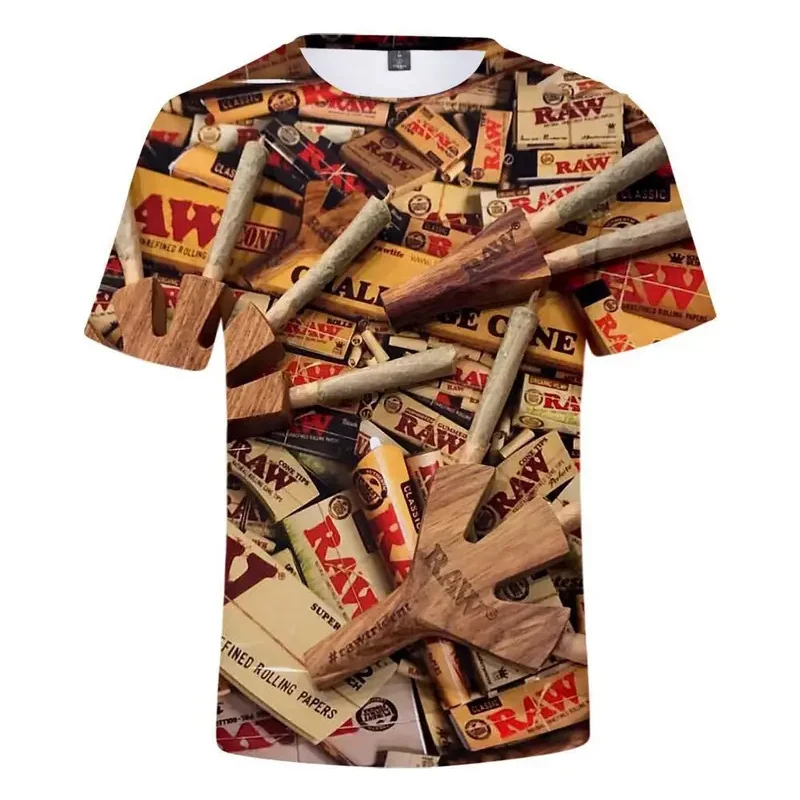 

Fashion RAW Cigar Tobacco Series Full Print T-shirt for Men 3D Cool Street Hip Hop Tees Fashion Plus Size Round Neck Y2k Tops