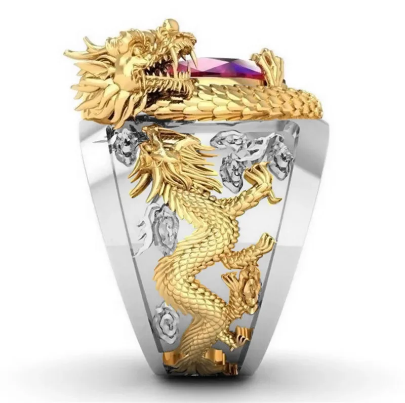 Hot Sale Domineering Carved Dragon Ring for Men 3D Three-dimensional European and American Style Ring Fashion Jewelry on Party