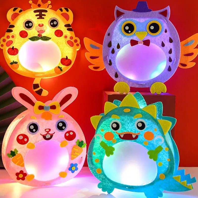 

DIY Lantern Set For Kids Creative Felt Cloth Animal Shaped Art Craft Night Lamp Props Children Early Learning Activities For