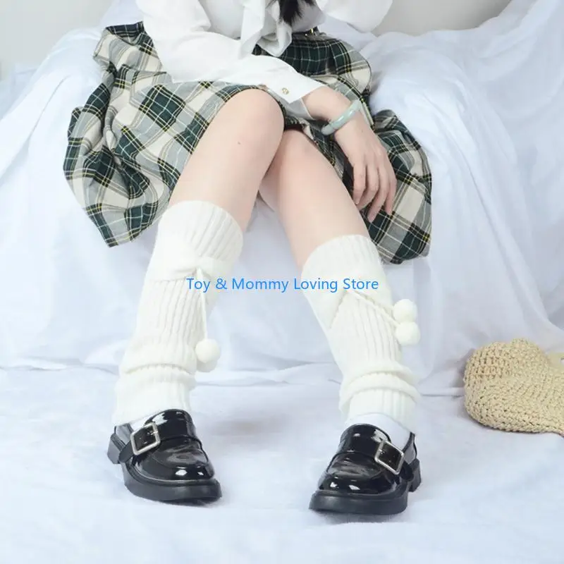 Y1QF لون الصلبة الخريف الشتاء الركبة عالية الأطفال Bowknot تدفئة الساق مع الجوارب الكرة