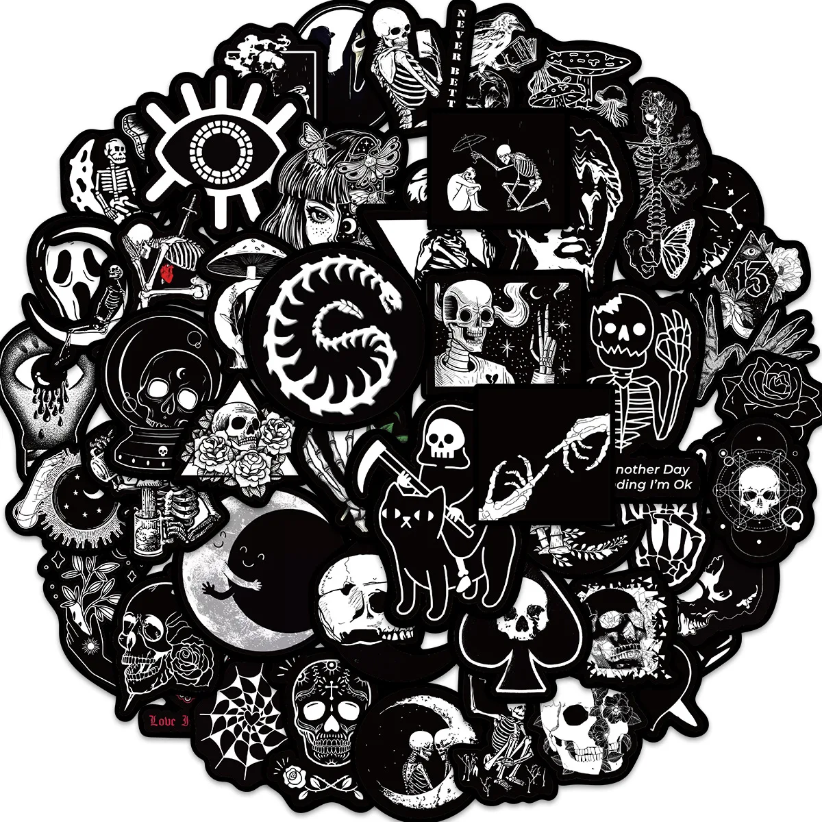 50PCS Black White Skull Gothic Graffiti Stickers Toys DIY for Laptop Phone Motorcycle Helmet Car Bike Cool Decals Sticker