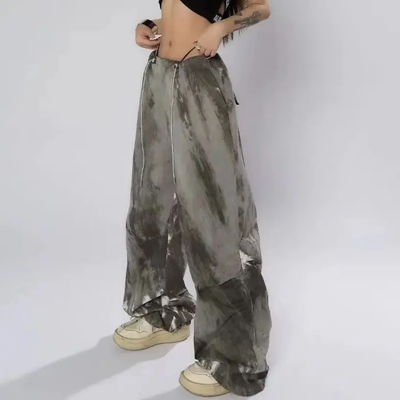 Ink And Wash Tie-Dyed Overalls Grey Pants Baggy Sweatpants American Slim Oversize Pants Vintage Aesthetic Trousers Clothes 2024