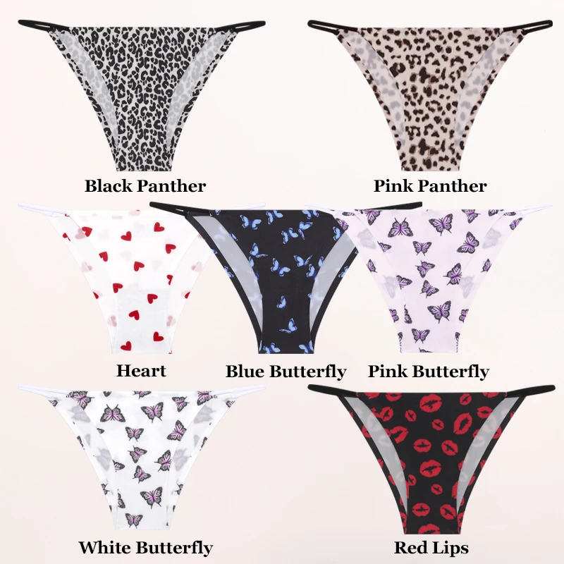 FINETOO 3Pcs Seamless Silk Leopard Underwear Women\'s Panties Flower Butterfly Sexy Brief Female Low-waist Stretch Lingerie XS-XL