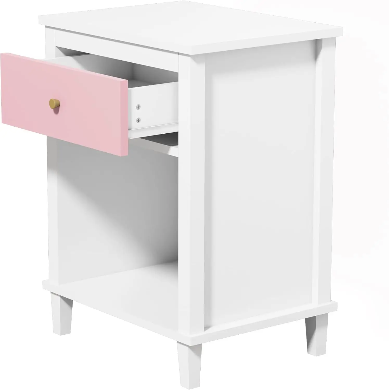 Drawer One Shelf,End Table for Bedroom,Bed Side Table for Kids, Adults,Guest Room Children’s Room,Easy Assembly(Pink)