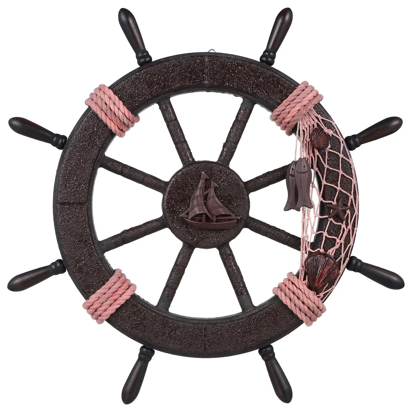 

Retro Rudder Wall Hang 45cm Nautical Home Decor Ship Wheel Wooden Pendant Hanging Adornment Mediterranean Style Artistic