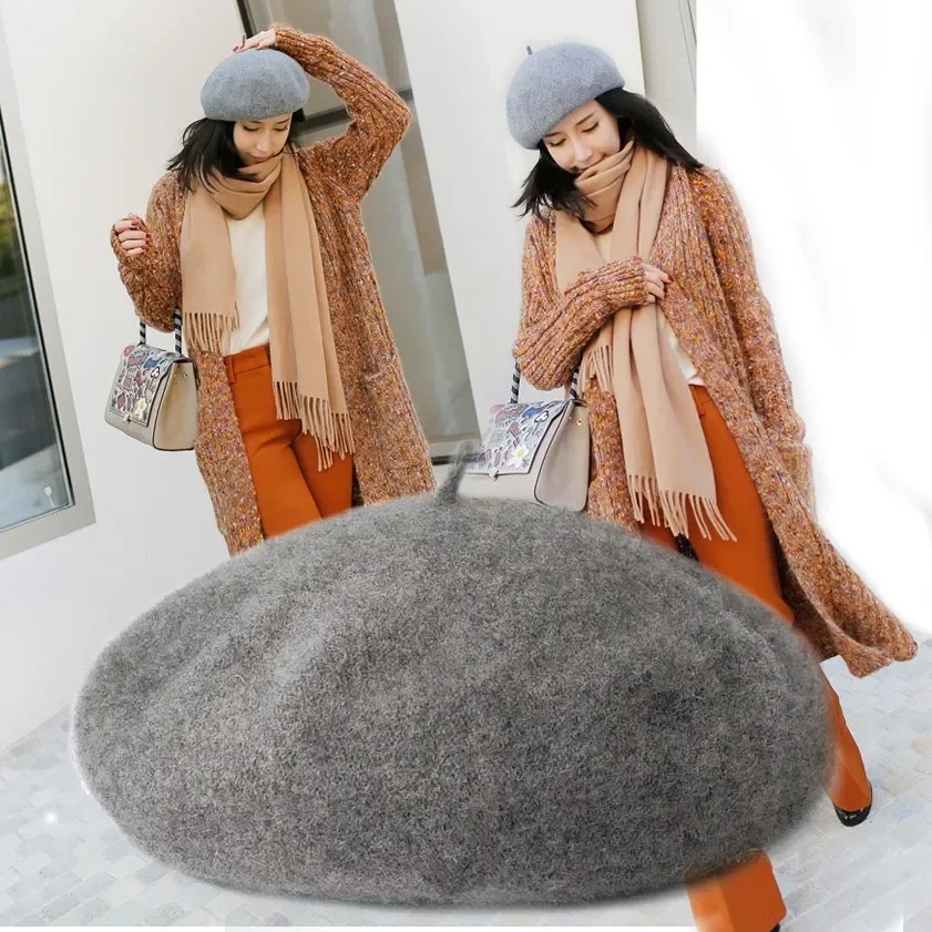 Женские шерстяные береты во французском стиле художника, теплая зимняя шапка-бини, однотонный берет в стиле ретро, однотонные элегантные женские