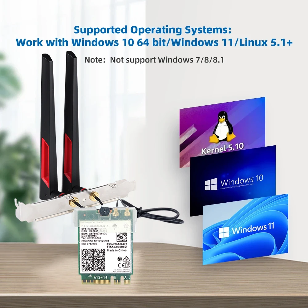 WiFi 6E AX210 Desktop Wireless Adapter 5374Mbps Bluetooth 5.3 802.11ax M.2 WiFi Adapter With 10dbi Antennas For Win 10/11