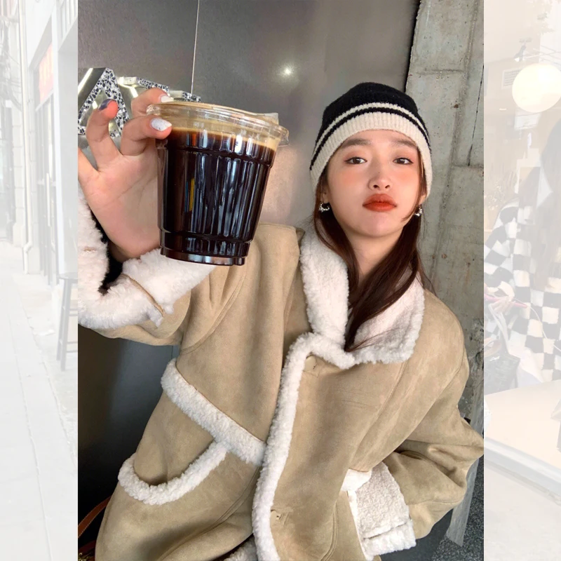 Damski płaszcz z futra jagnięcego, skóra owcza, jesień, luksusowy wygląd, kołnierz, zapinany na guziki, długi...