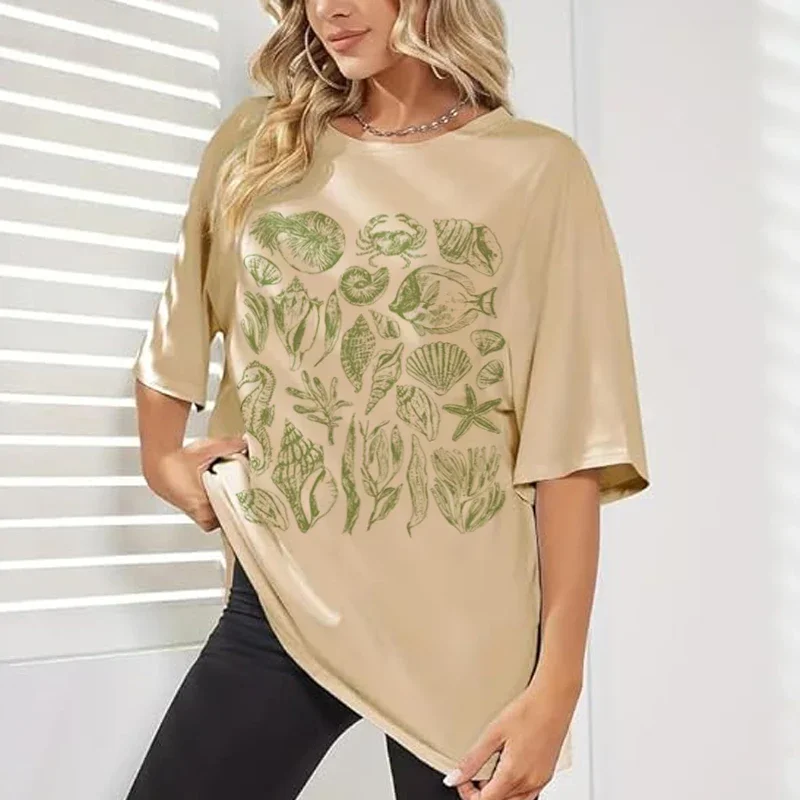 

Футболки с рисунком 90-х годов в стиле ретро, женские свободные винтажные футболки с изображением океанских животных и растений, эстетичная рубашка для любителей природы, одежда унисекс