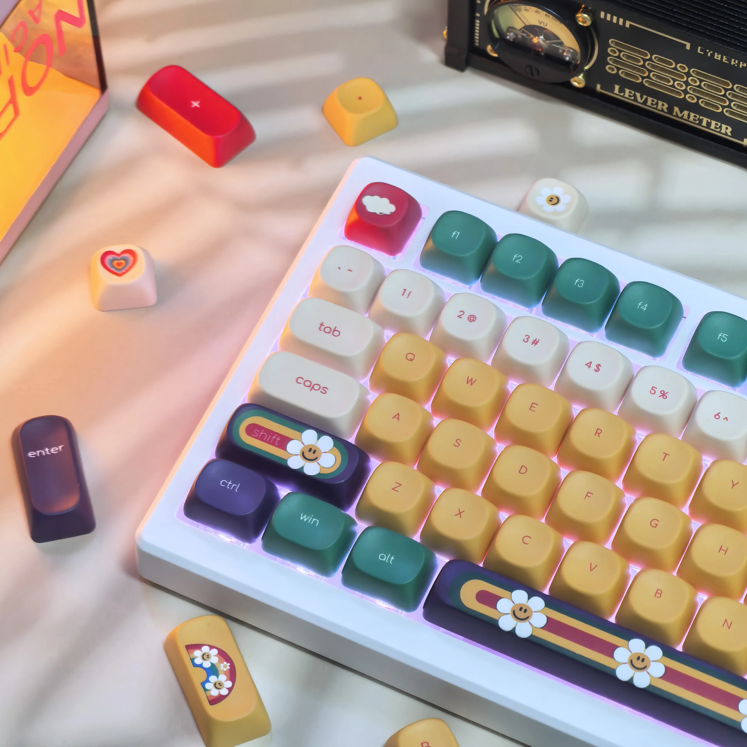 Dopamine Keycaps Moa Pbt Thermal Sublimation Process Yellow Green Red For Aulaf75 Keyboard Diy Keycaps