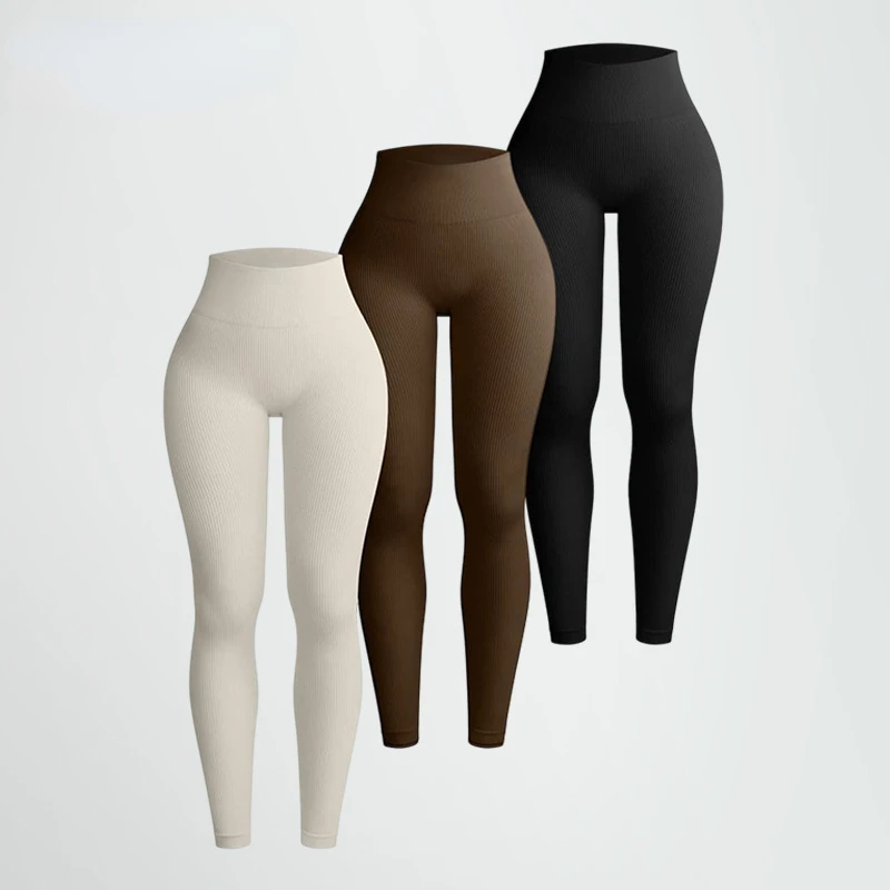 Draad effen legging dames naadloos gebreide yogabroek hoge taille heupliftende panty mode slanke training hardlopen sportlegging