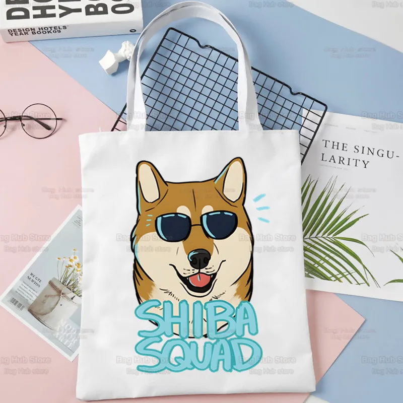 Shiba Inu Design Shoulder Canvas Bags Large Capacity College Japanese Cute Kawaii Dog Harajuku Handbag Women Bag Shopping Bag