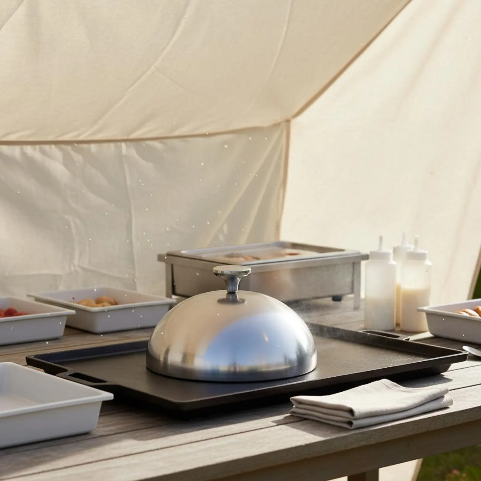 Teppanyaki-Plattenabdeckung mit Wärmeisolierendem Griff, Edelstahl-Steakabdeckung, Restaurant-Kuppeldeckel mit Rollrand-Design, Serviergeschirr