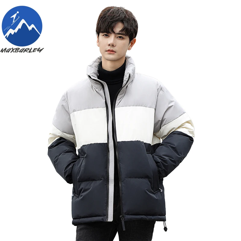 Maxbarley Luxury Men Down Jacket Stand Collar Splicing Urban Adventure Windproof Coat Fashion Street Thicken Warm Winter  Coat