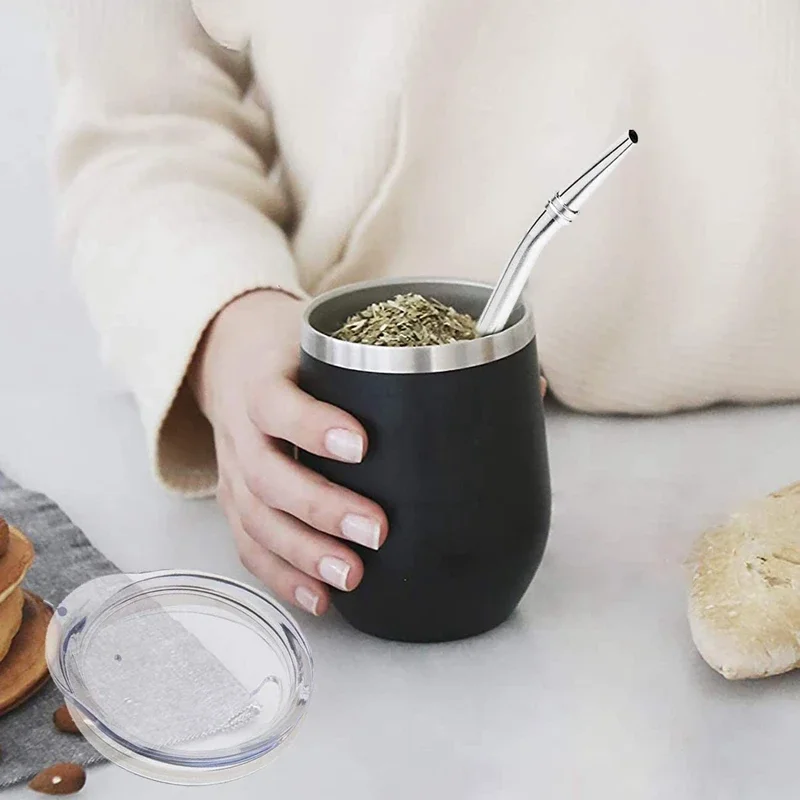 

Double-Wall Stainless Yerba Gourd Mate Tea Set Coffee Cups Water Cup with Lid Spoon Straw Bombilla Head Filter Brush