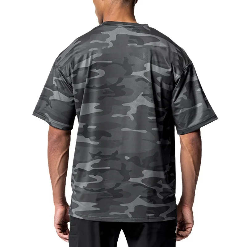 Summer Mesh Quick Dry Gym Bodybuilding Breathable Cool Shirt Camouflage Print Loose Oversized Short Sleeve Men Casual T-Shirt