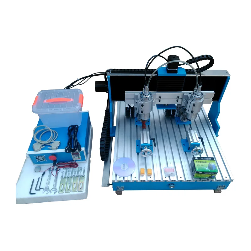 LY CNC Engraving Machine 6090 1 .5KW Double Spindles Wood Milling Router 4 Axis Metal PCB Carving Cutter with Linear Guide Rail