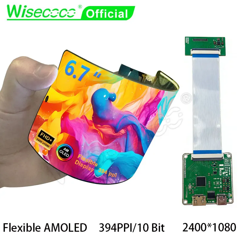 6.67 Inch Flexible AMOLED Display 1080×2400 Bendable Curve OLED Screen 10bit 2K MIPI USB-C Control Board for Prototype Demo