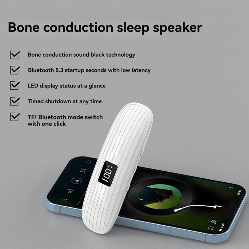 Bone Conduction Bluetooth Speaker Wireless Sleep Aid Soundbar With LED Display Support TF Card Play Timed Shutdown