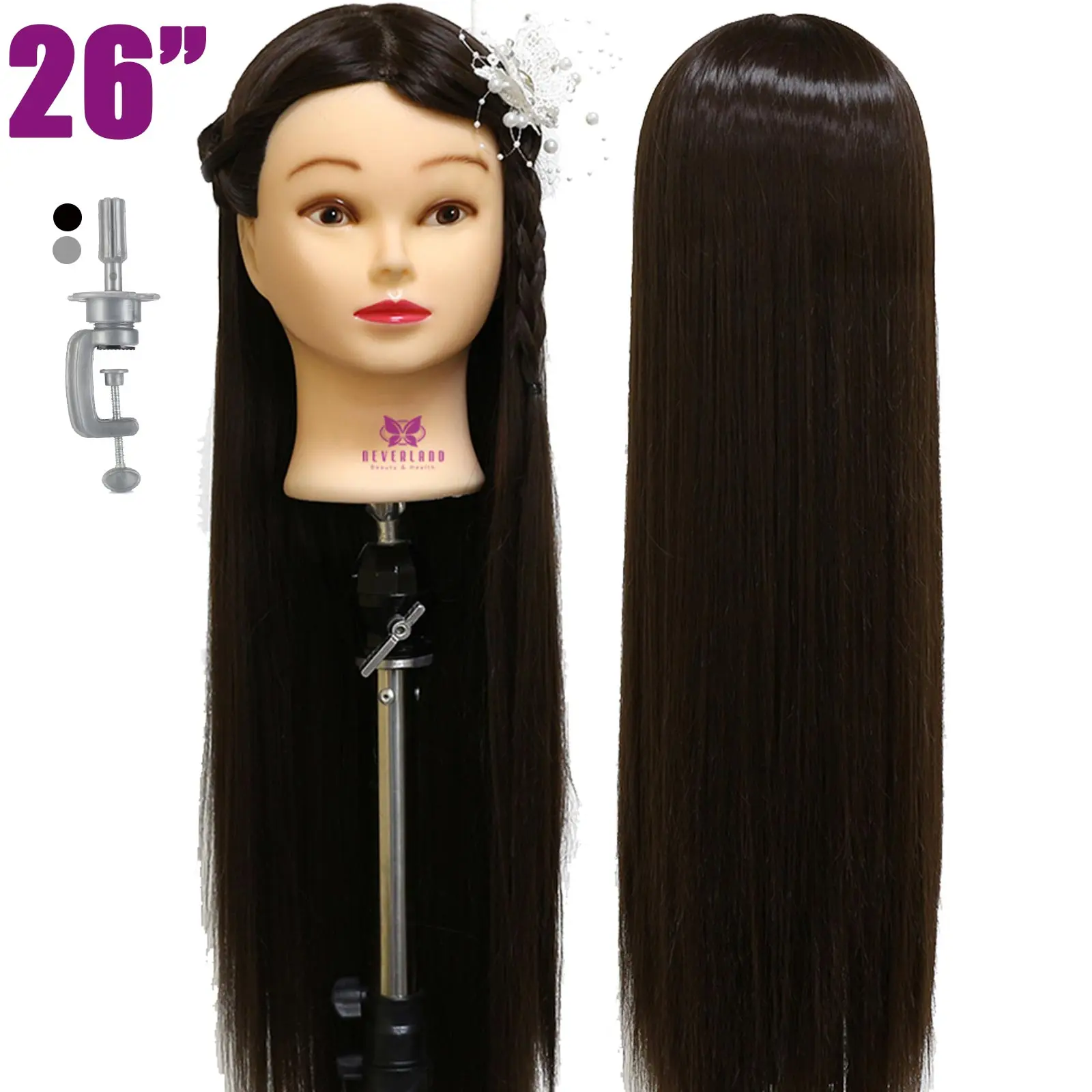 

26'' Long Matt Hair Training Head Hairdressing Mannequin Head Hairstyles Doll for Hairdresser Clamp Barber Manikin Head