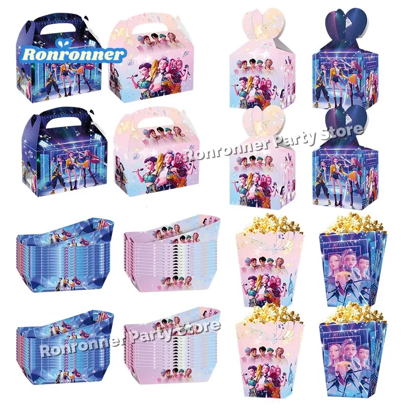 Kit de Décoration et Fournitures de Fête Anniversaire Demon Hunter – Boîtes à Bonbons, Popcorn et Frites K-Pop pour Cadeau de Fête d'Anniversaire de Bébé Fille