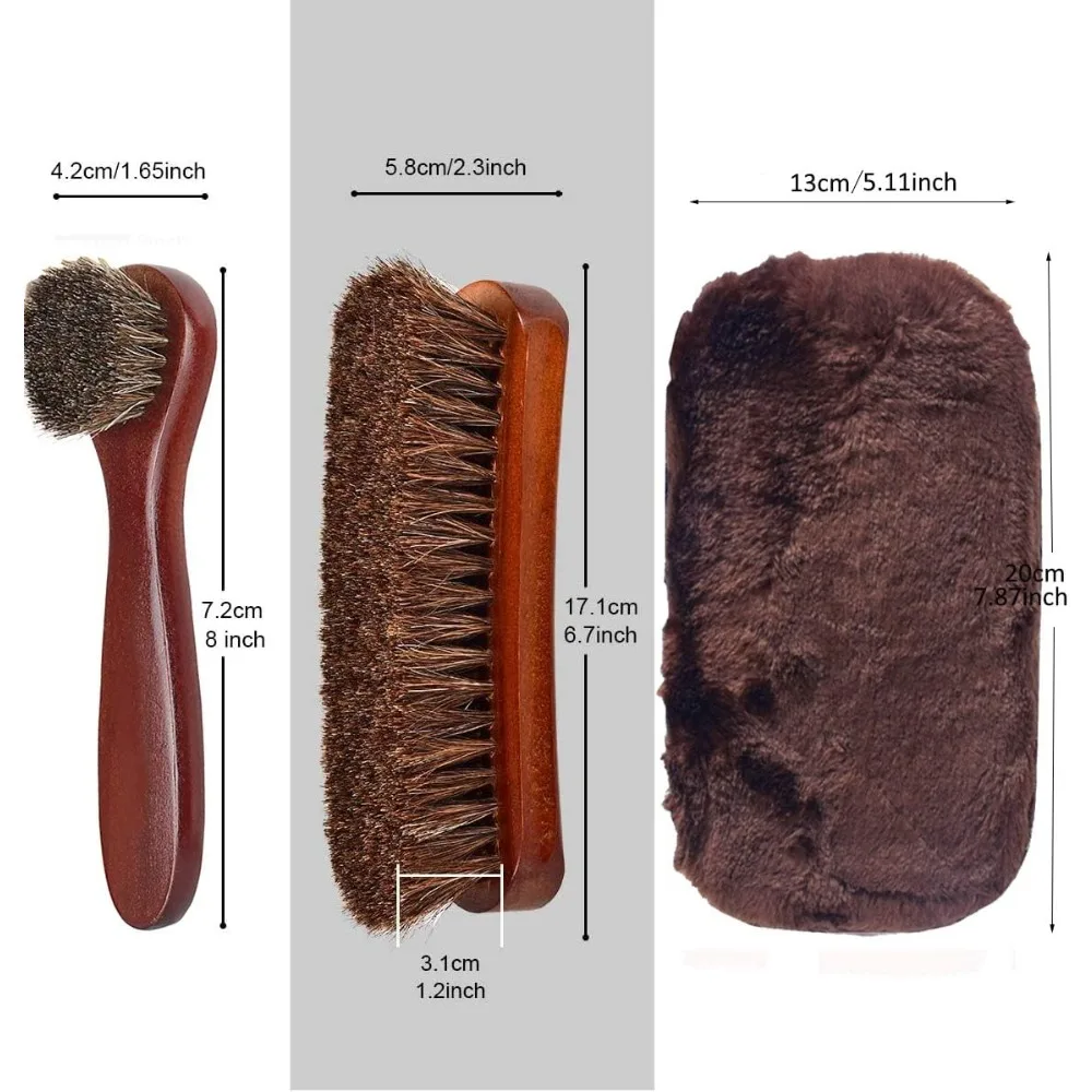 Natural Horsehair Shoe Polish Brush Leather Care Buffing Brush Polishing Glove for Boots Shoes Sofa Car Seat