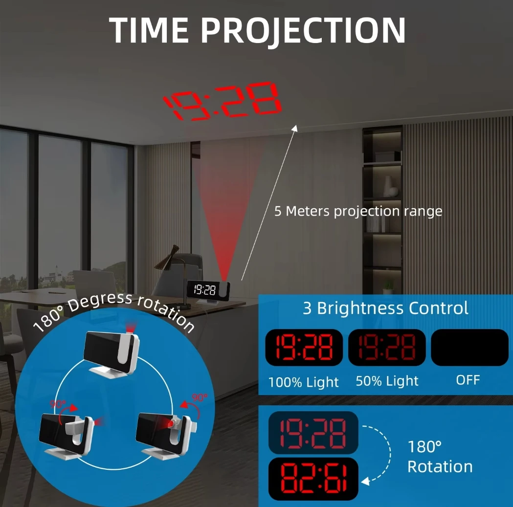 Picture 4: High Quality Alarm Clock Radio HD Projection Large LED Display Digital Smart Table Clock Ceiling Dimming for Bedroom