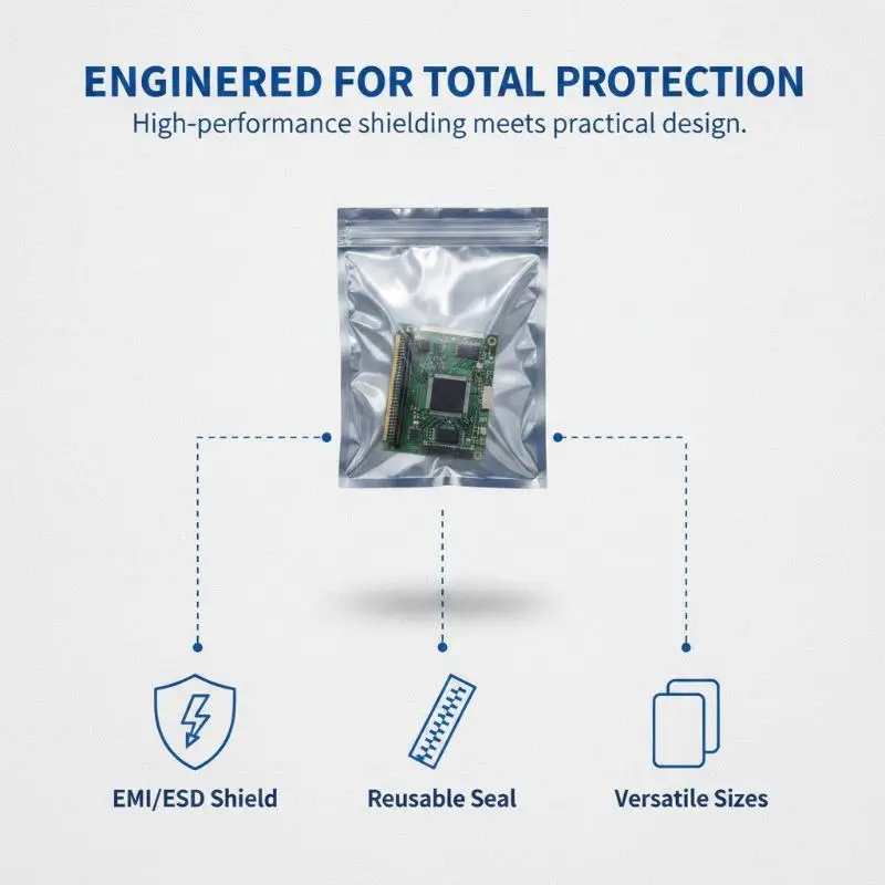 Resealable ESD Anti Static Shielding Zip Lock Bags 100pcs Moisture Resistant for Batteries USB Cards Electronic Organization Use