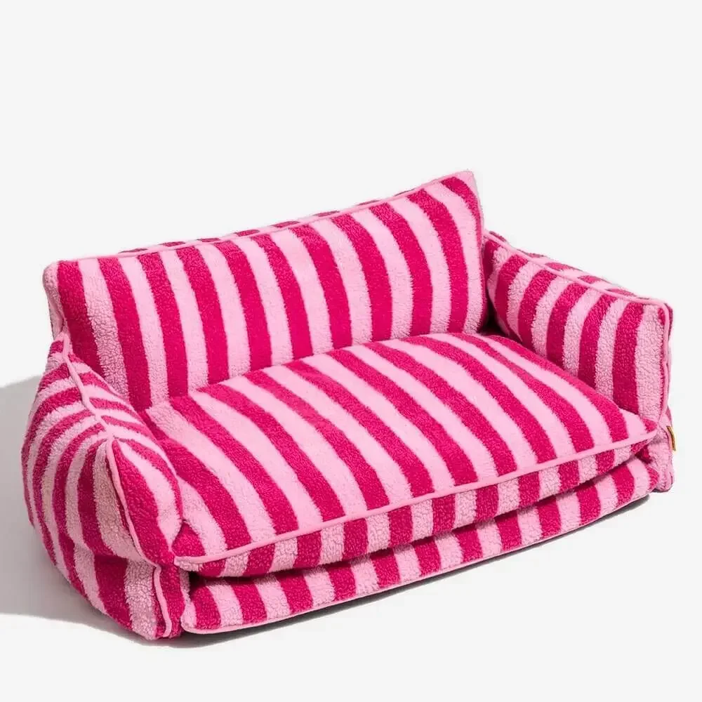 Luxury Dog Sofa Bed Striped Lambswool Double Layer Dog Bed Cat Beds Cat Sofa Dog Products