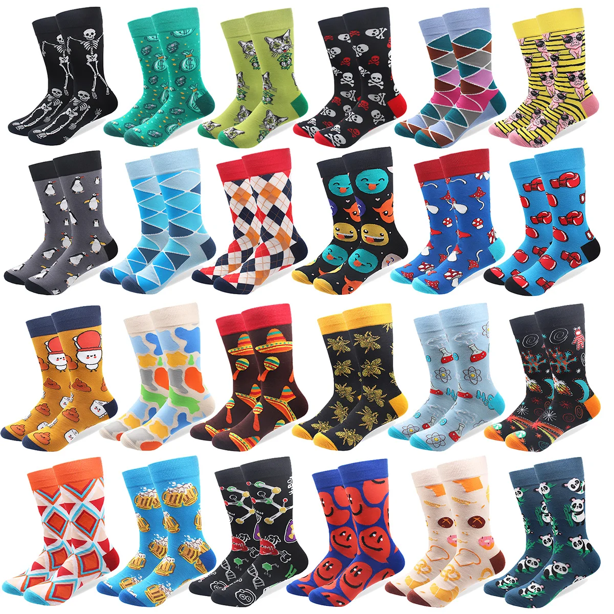 

1 Pair Spring Autumn Winter Happy Colorful Cotton Mens Crew Novelty Skateboard Socks Funny Pattern Wedding Gift for Men