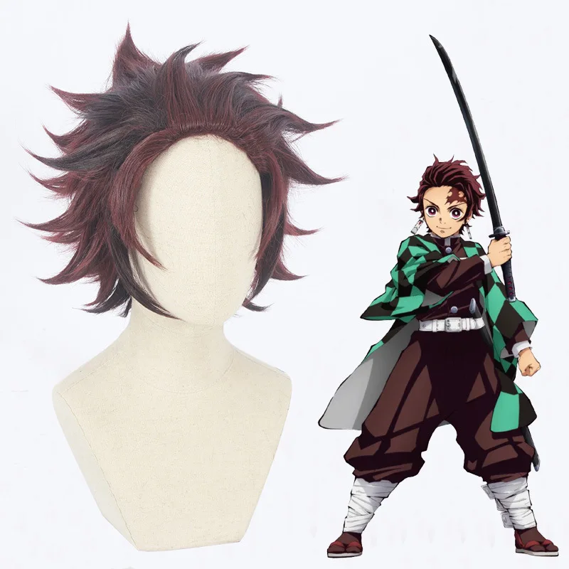 Shuidan Kamado Tanjiro Peluca de cosplay de colores mezclados degradados 471C