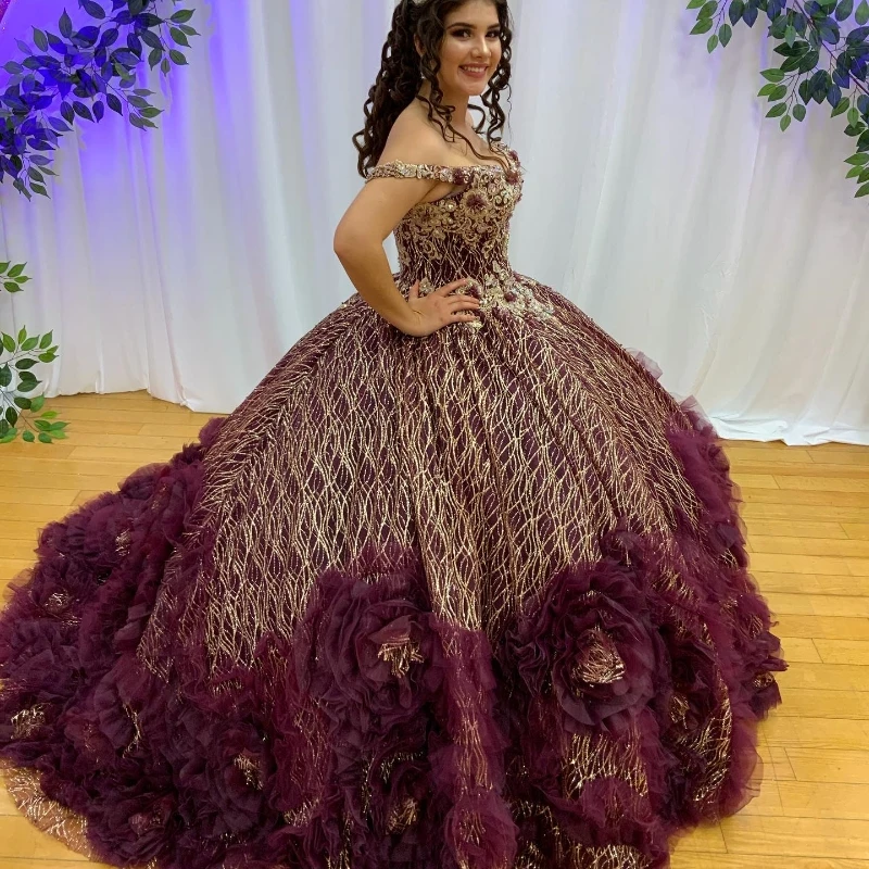 Purple Shiny Quinceanrea Dresses 2024 Sweetheart XV Applique Ball Gown Sweet 16 Princess Long Vestido De 15 Quinceañeras