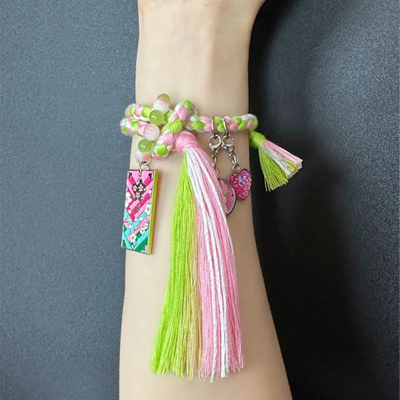 Anime demon slayer cosplay dos desenhos animados pulseira conjunto circunferência da mão 14-16cm tecido ornamento acessório para presente da mascote