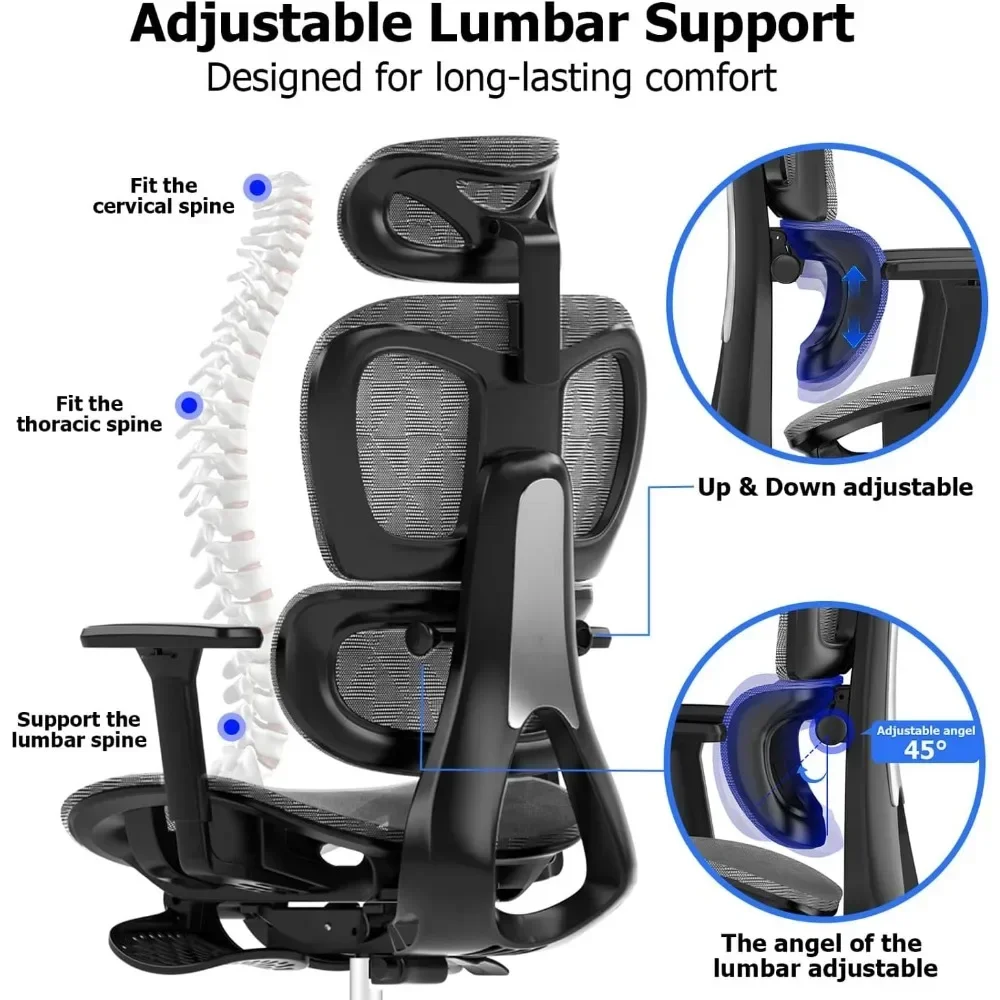 Cadeira de escritório ergonômica de malha com apoio de braço ajustável 3D, cadeira de computador de mesa com encosto alto Ergo3d Cadeira de escritório ergonômica