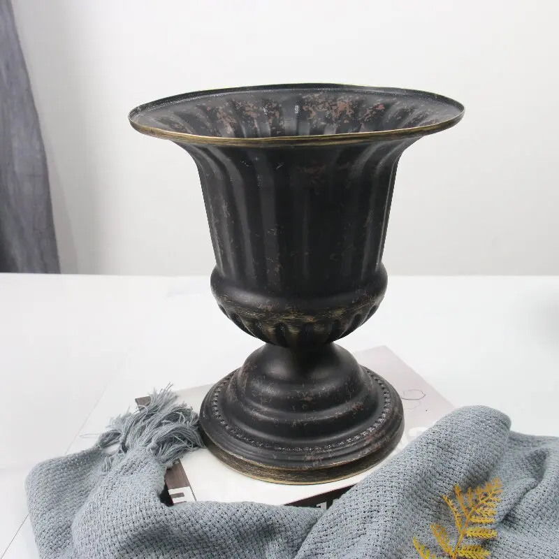 Antique Look Metal Flower Pot - Wedding Table Centerpiece Dried Flower Holder for Home Decor Vintage Style Photo Shoot Accessory