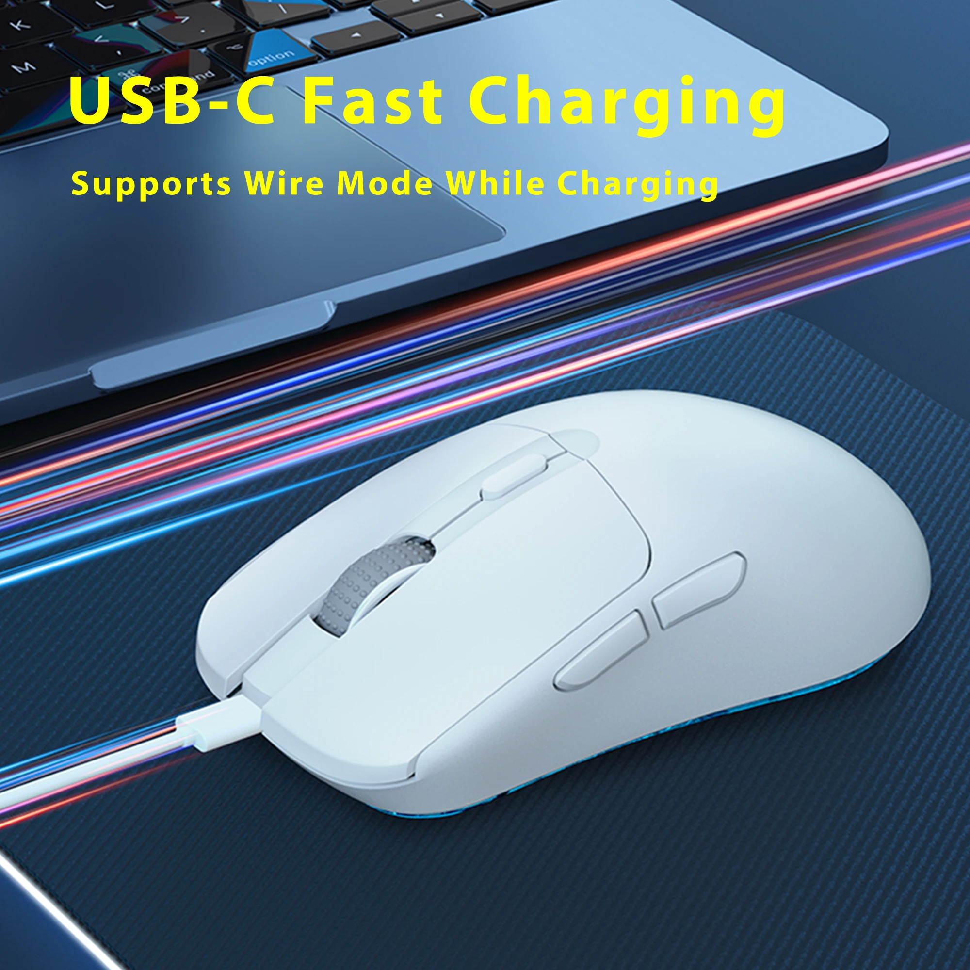 Imagem -03 - Mouse Leve para Jogos sem Fio Recarregável Botões Programáveis 56g Paw3395 26000 Dpi Apto para pc Mac Branco Phylina-s450