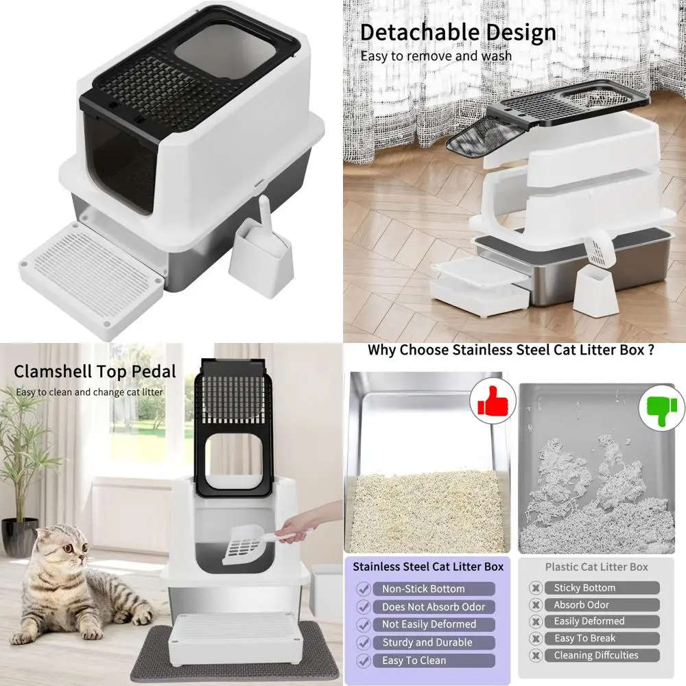 

Закрытый лоток для кошек с контролем запаха Jumbo — герметичный дизайн из нержавеющей стали, 23,8 л x 15,9 В x 16,1 ч, идеально подходит для большого размера