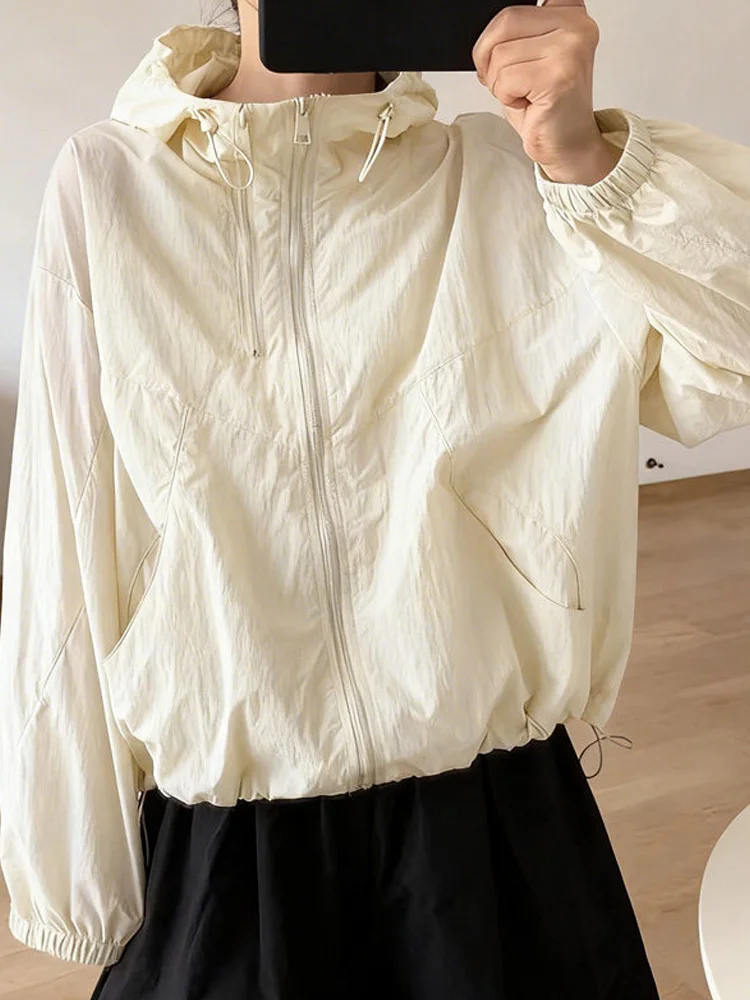 Women's Casual Loose Fit Zipper Short Outerwear UV Protection Clothing Quick Dry Cool Feeling Summer Fashion Sunscreen Coat