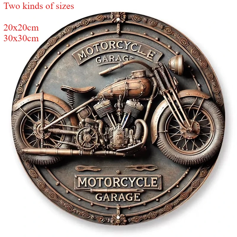 Vintage Steampunk Motorcycle Garage HD Metal Tin Sign - Retro Bronze 3D Relief Bike Graphic with “Motorcycle Garage” Text, Indus