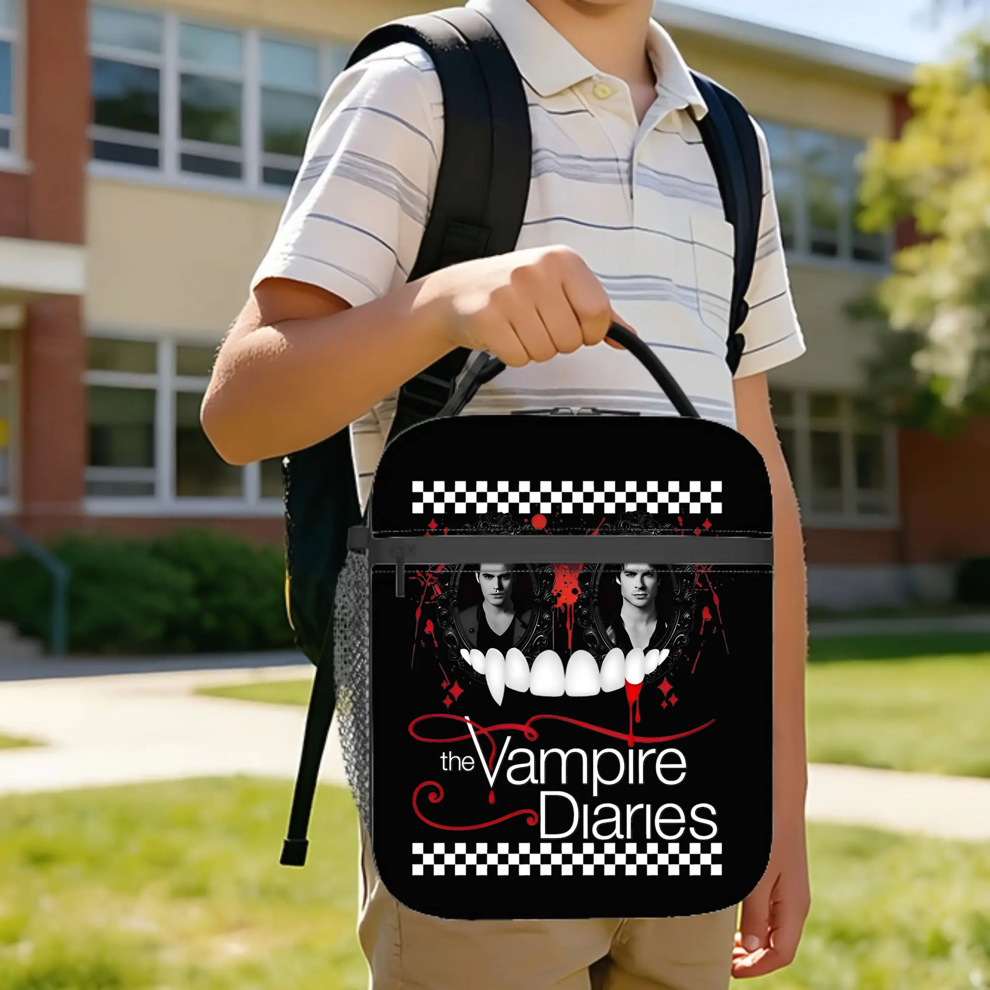 The Vampire Diaries Salvatore Brothers Insulated Lunch Bag Thermal Bag Reusable,Meal Container High Capacity Tote Lunch Box
