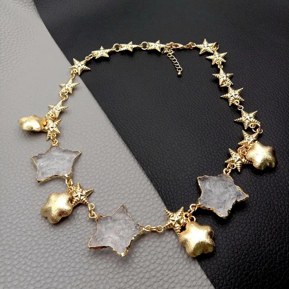 

Y·YING Clear Quartz Rough Star Shape Brushed Beads Choker Necklace