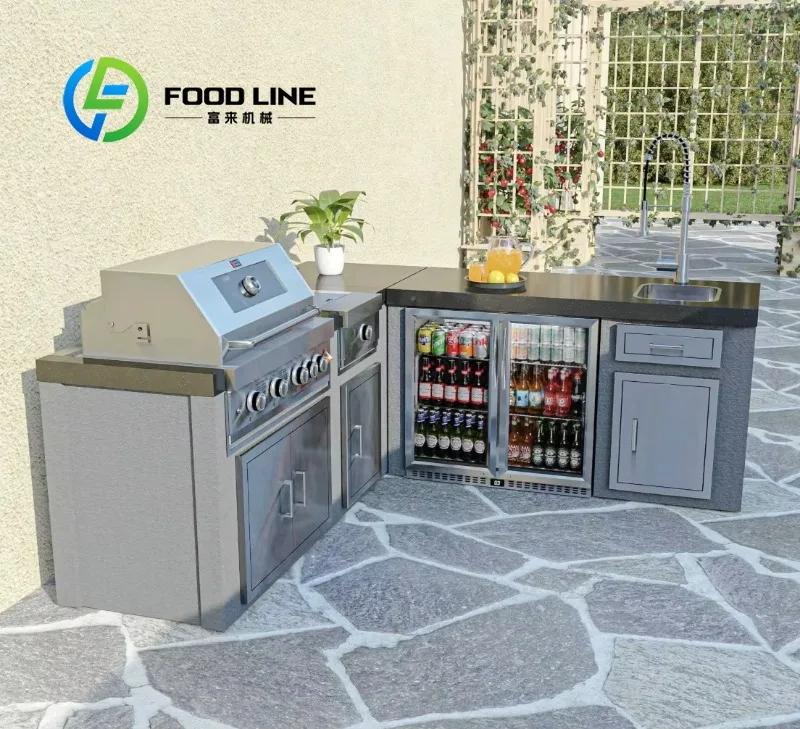 

Модульная уличная кухонная система с возможностью индивидуальной настройки: остров для барбекю из нержавеющей стали с раковиной и зоной для гриля