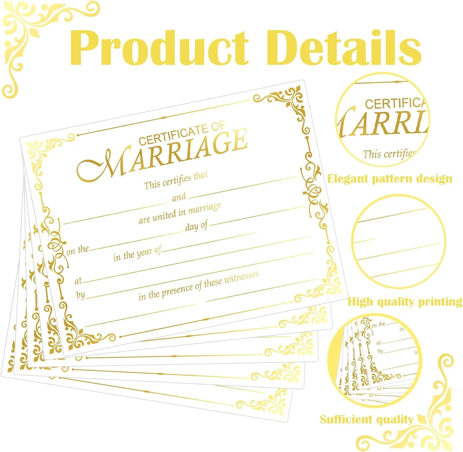 Marriage Certificates with Gold Foil Edges 11x8.5inch Blank Wedding Certificate for Wedding Ceremony Proposals 24Pcs