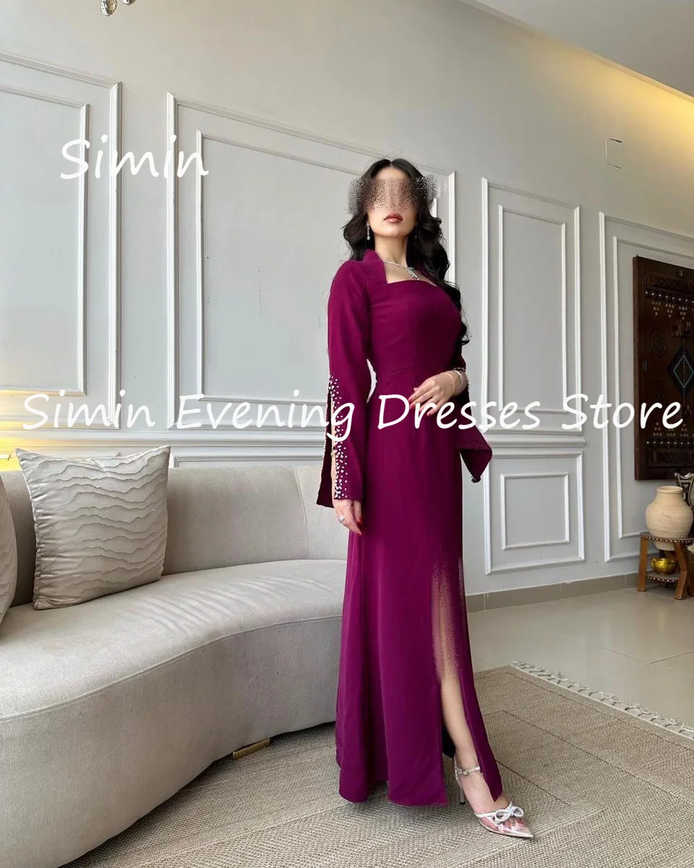 Simin Crape Boat Neck Mermaid Ruffle Formal Luxury Prom Gown Ankle-length Evening Elegant Pretty Party dresses for women 2023