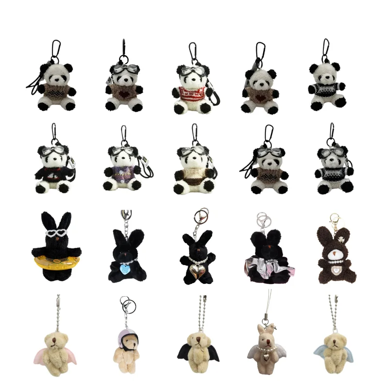 Cartoon Pilot Bear Keychain Cute Phonechain Plush Pendant for Bags and Keys Lovely Panda Shaped Keyring Accessory