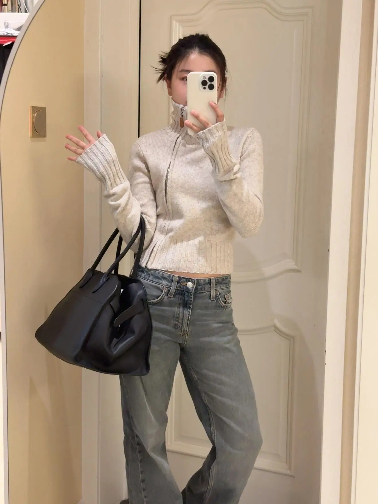 

Ретро-кардиган в корейском стиле с молнией, вязаный, женский, приталенный, с высоким воротником, теплый, осенне-зимний, с оригинальным дизайном плеч